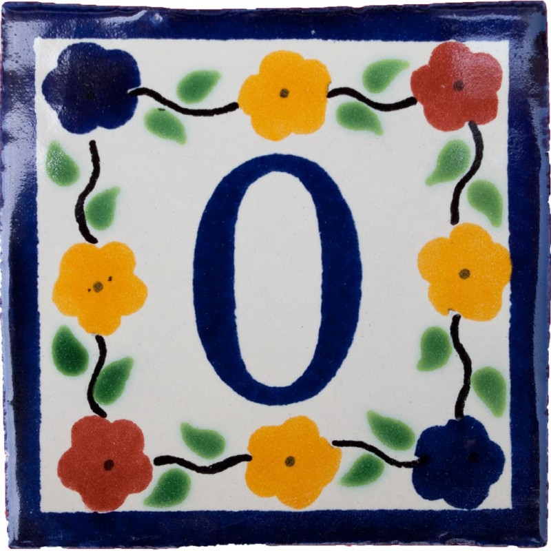 0 Zahl Bouquet mit Rand - 10x10cm Fliese