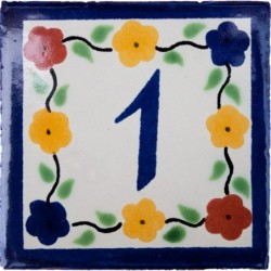 1 Zahl Bouquet mit Rand - 10x10cm Fliese