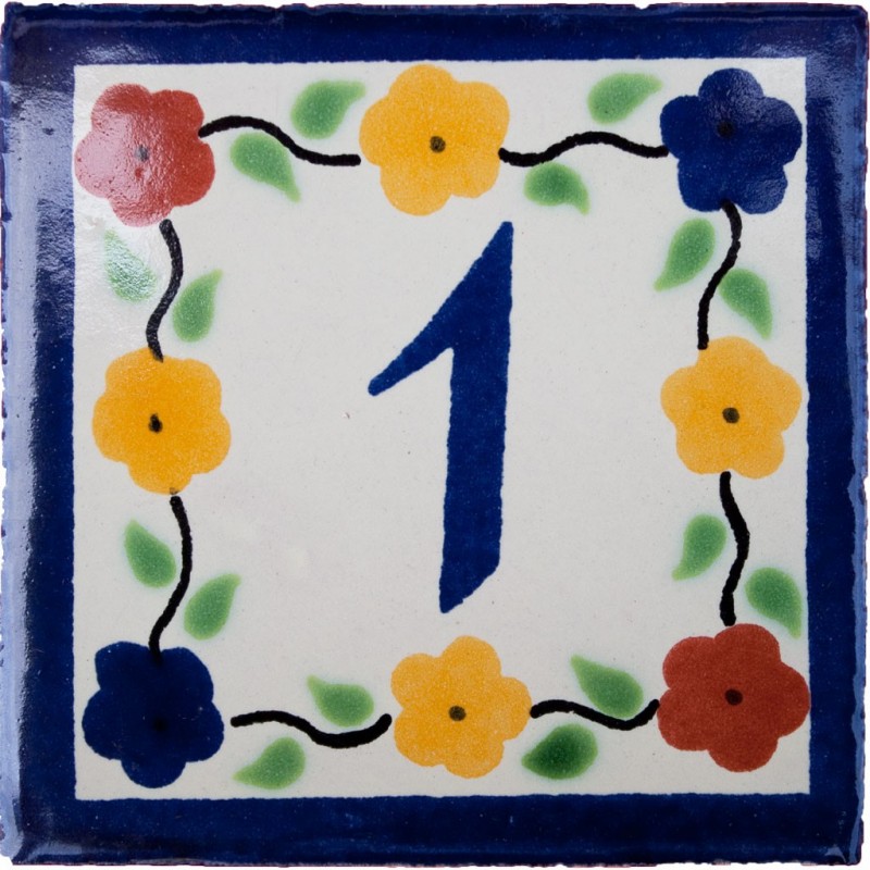 1 Zahl Bouquet mit Rand - 10x10cm Fliese