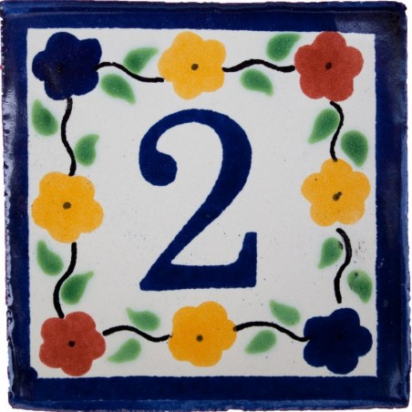 2 Zahl Bouquet mit Rand - 10x10cm Fliese