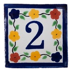 2 Zahl Bouquet mit Rand - 10x10cm Fliese