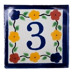 3 Zahl Bouquet mit Rand - 10x10cm Fliese