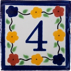 4 Zahl Bouquet mit Rand - 10x10cm Fliese