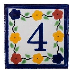 4 Zahl Bouquet mit Rand - 10x10cm Fliese