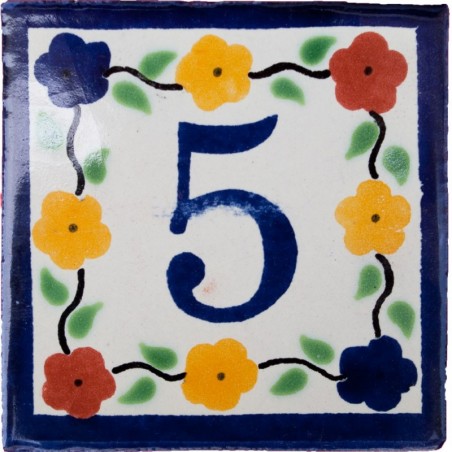 5 Zahl Bouquet mit Rand - 10x10cm Fliese