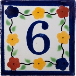 6 Zahl Bouquet mit Rand - 10x10cm Fliese