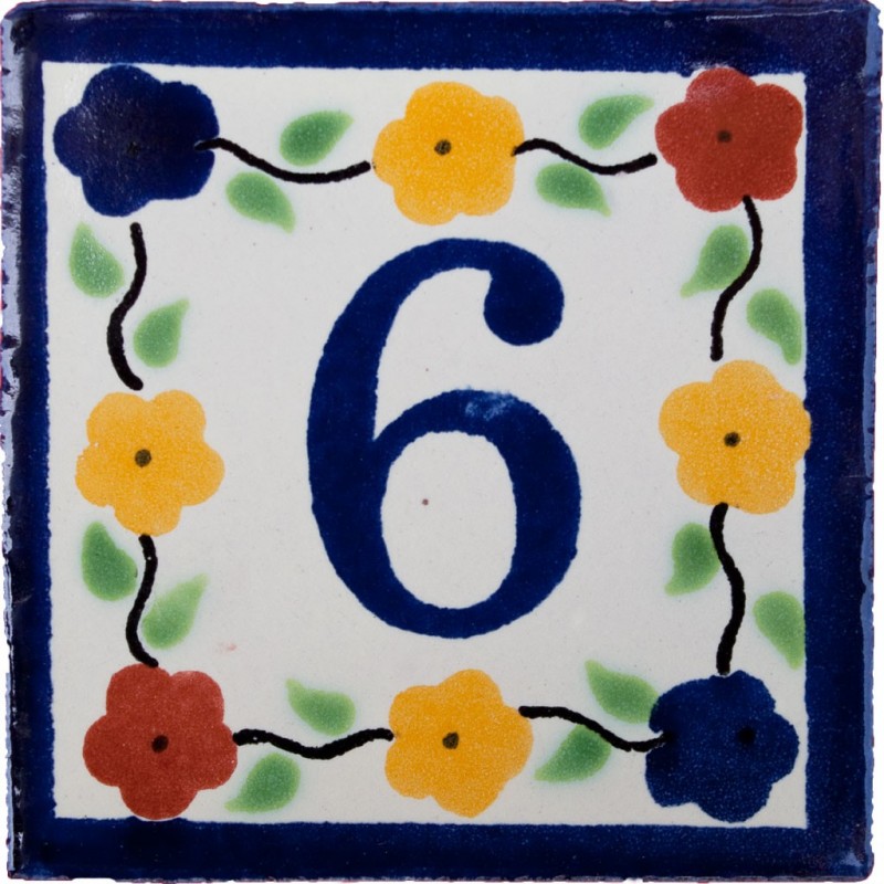 6 Zahl Bouquet mit Rand - 10x10cm Fliese