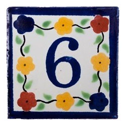 6 Zahl Bouquet mit Rand - 10x10cm Fliese