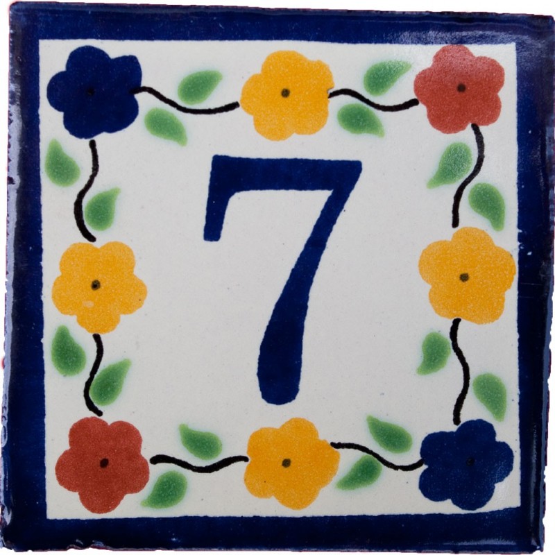 7 Zahl Bouquet mit Rand - 10x10cm Fliese