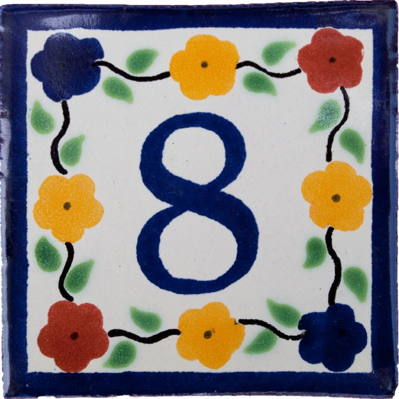 8 Zahl Bouquet mit Rand - 10x10cm Fliese