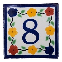 8 Zahl Bouquet mit Rand - 10x10cm Fliese