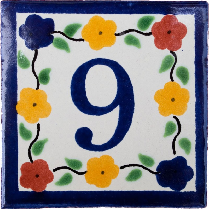 9 Zahl Bouquet mit Rand - 10x10cm Fliese