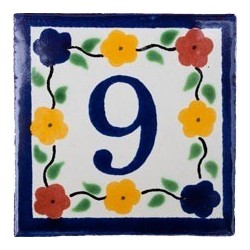 9 Zahl Bouquet mit Rand - 10x10cm Fliese