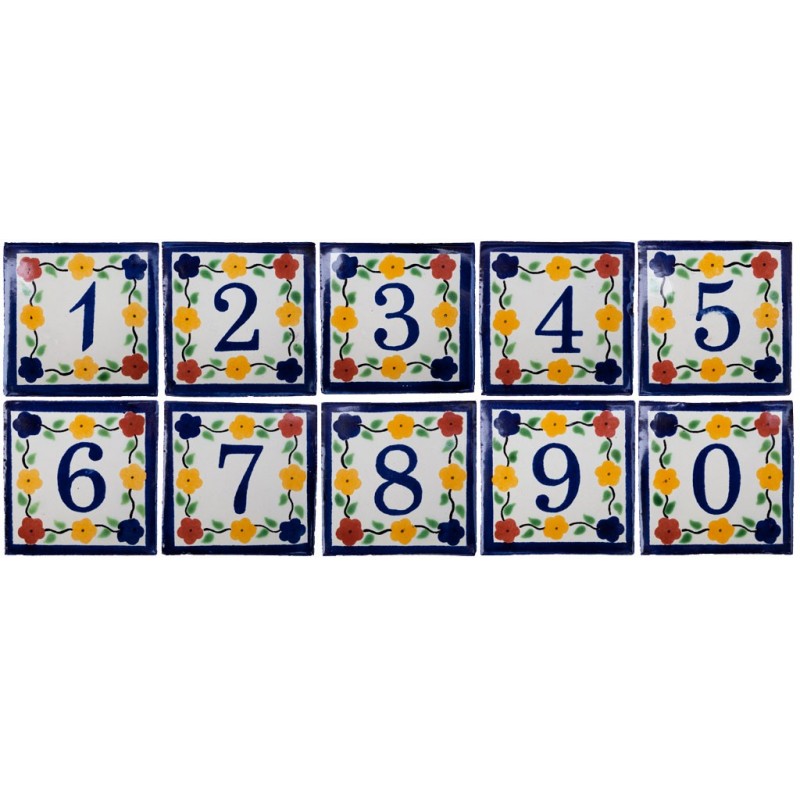 Zahlen Bouquet mit Rand - 10x10cm Fliese