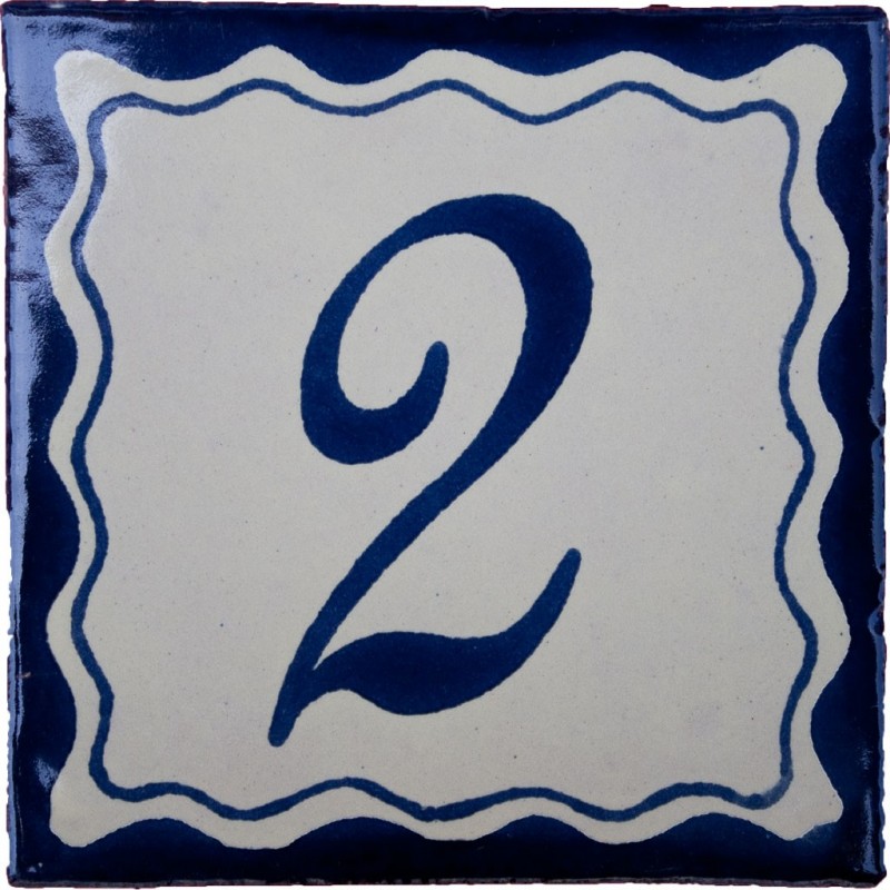 2 Zahl Blau Einfach - 10x10cm Fliese