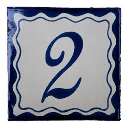 2 Zahl Blau Einfach - 10x10cm Fliese