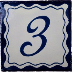 3 Zahl Blau Einfach - 10x10cm Fliese