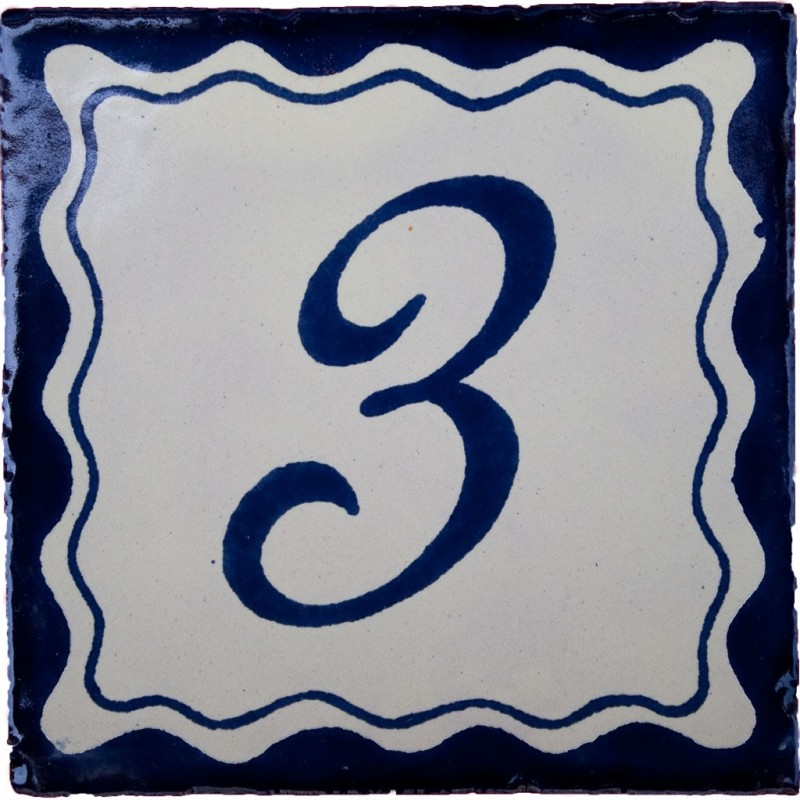 3 Zahl Blau Einfach - 10x10cm Fliese