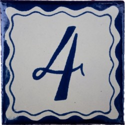 4 Zahl Blau Einfach - 10x10cm Fliese