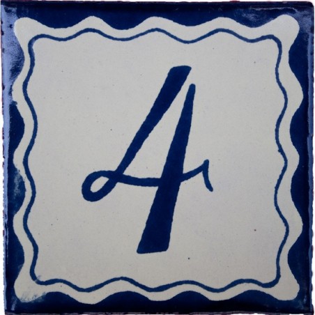 4 Zahl Blau Einfach - 10x10cm Fliese