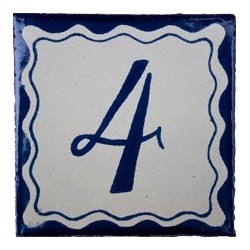 4 Zahl Blau Einfach - 10x10cm Fliese