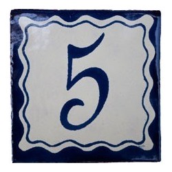 5 Zahl Blau Einfach - 10x10cm Fliese
