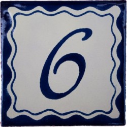 6 Zahl Blau Einfach - 10x10cm Fliese