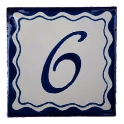 6 Zahl Blau Einfach - 10x10cm Fliese