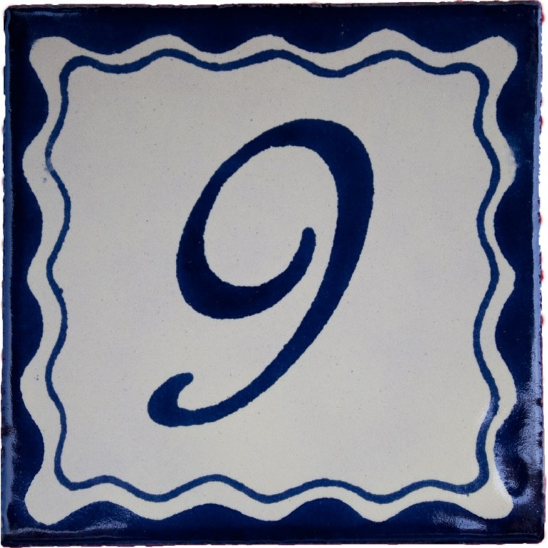 9 Zahl Blau Einfach - 10x10cm Fliese