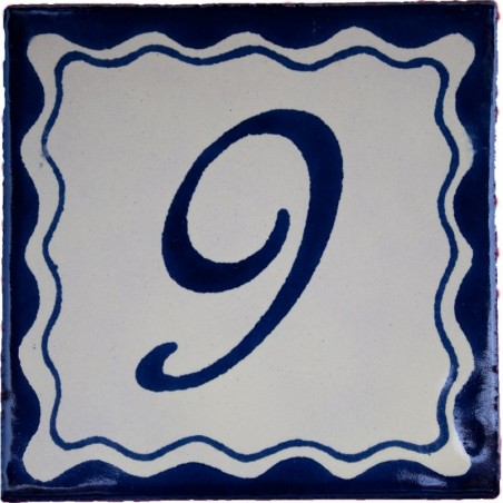 9 Zahl Blau Einfach - 10x10cm Fliese