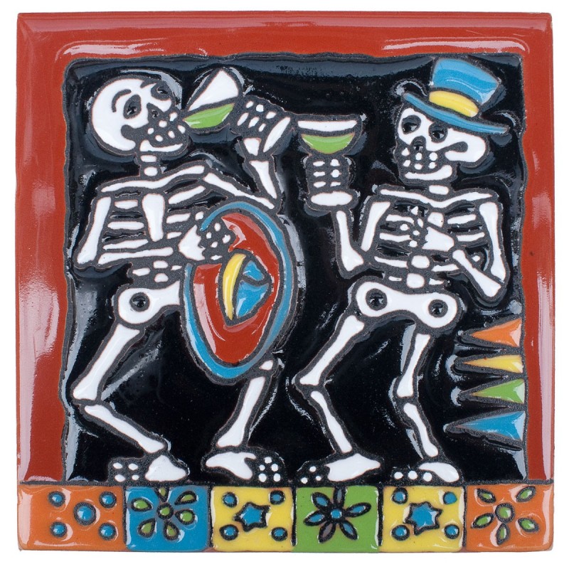 Trinkspruch Skelett 15x15 cm Relief Fliese