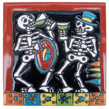 Trinkspruch Skelett 15x15 cm Relief Fliese