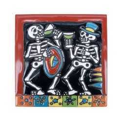 Trinkspruch Skelett 15x15 cm Relief Fliese