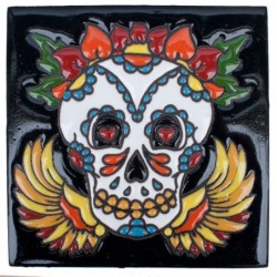 Sugar Scull mit Flügel Skelett 15x15 cm Relief Fliese