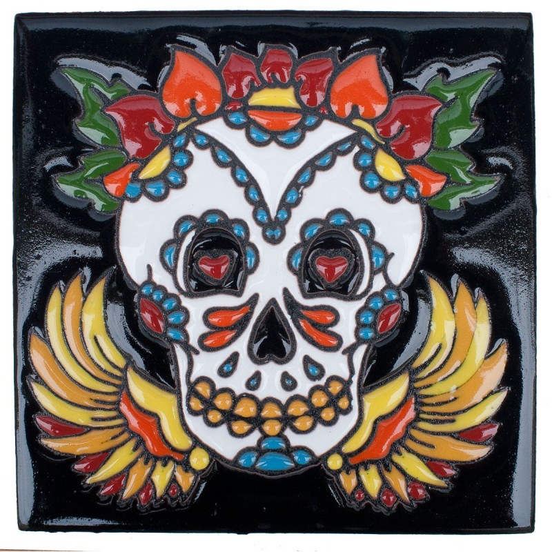 Sugar Scull mit Flügel Skelett 15x15 cm Relief Fliese