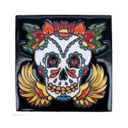 Sugar Scull mit Flügel Skelett 15x15 cm Relief Fliese