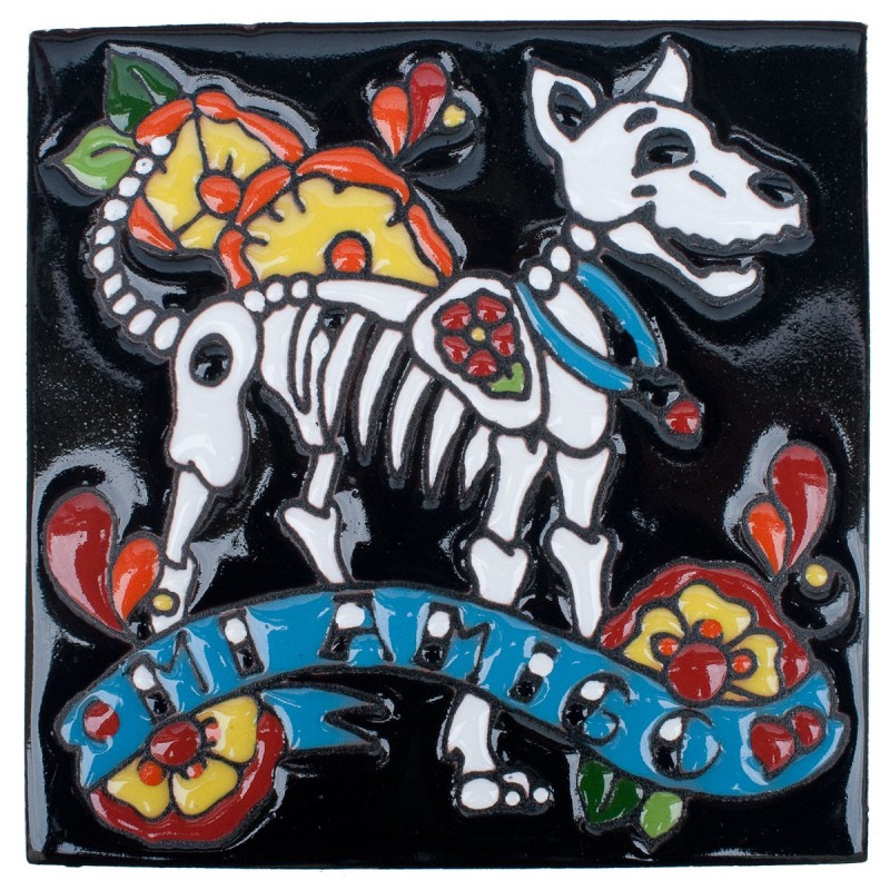 Mi Amigo Hunde Skelett 15x15 cm Relief Fliese