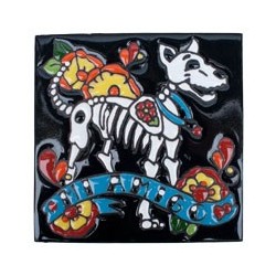 Mi Amigo Hunde Skelett 15x15 cm Relief Fliese