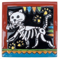 Katze mit Fisch Skelett 15x15 cm Relief Fliese