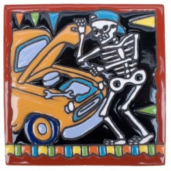 Automechaniker Skelett 15x15 cm Relief Fliese