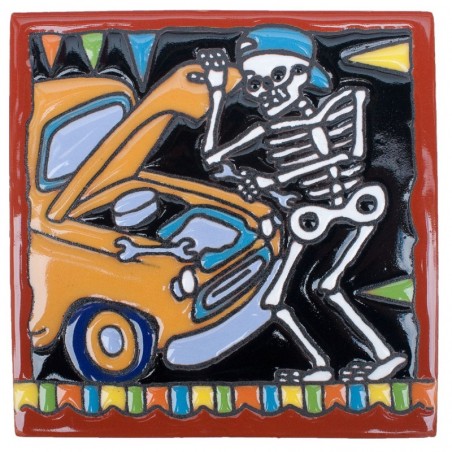 Automechaniker Skelett 15x15 cm Relief Fliese