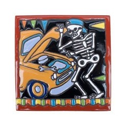 Automechaniker Skelett 15x15 cm Relief Fliese