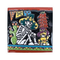 Katze und Kaktus Skelett 15x15 cm Relief Fliese