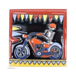 Motorradfahrer Skelett 15x15 cm Relief Fliese