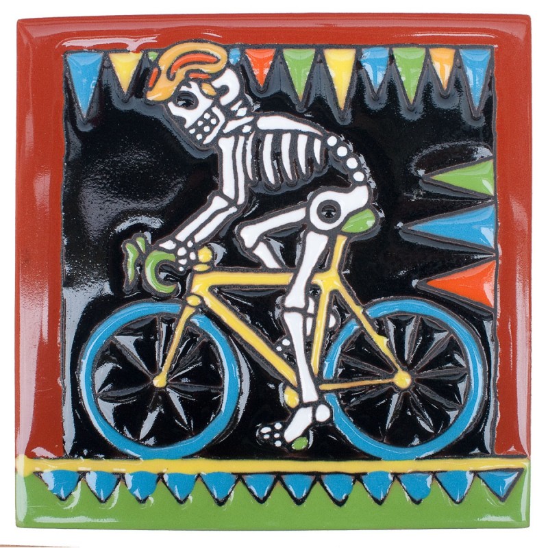 Rennradfahrer Skelett 15x15 cm Relief Fliese