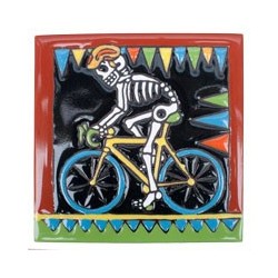 Rennradfahrer Skelett 15x15 cm Relief Fliese