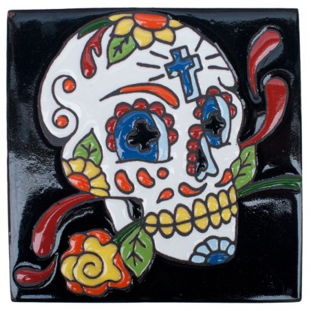 Sugar Scull mit Kreuz Skelett 15x15 cm Relief Fliese