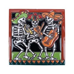 Mariachi Musiker Skelett 15x15 cm Relief Fliese