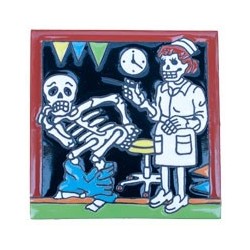 Krankenschwester Spritze Skelett 15x15 cm Relief Fliese