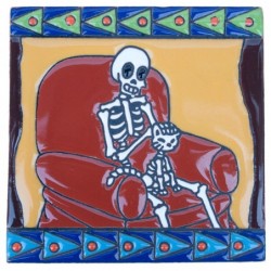 Katze im Sofa Skelett 15x15 cm Relief Fliese